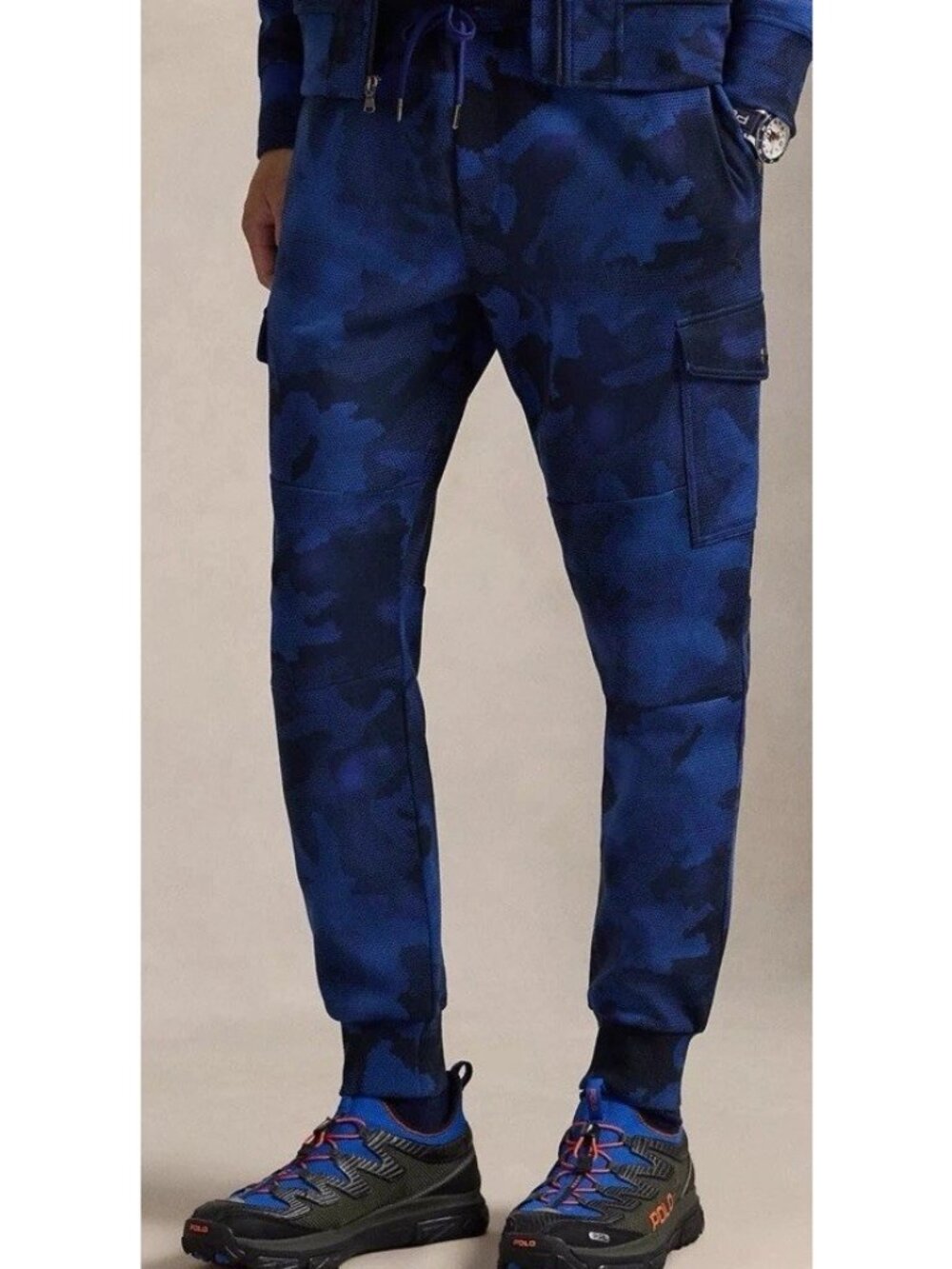Polo Ralph Lauren Men’s Camo Double-Knit Cargo Jogger Pants Blue, Size SMALL